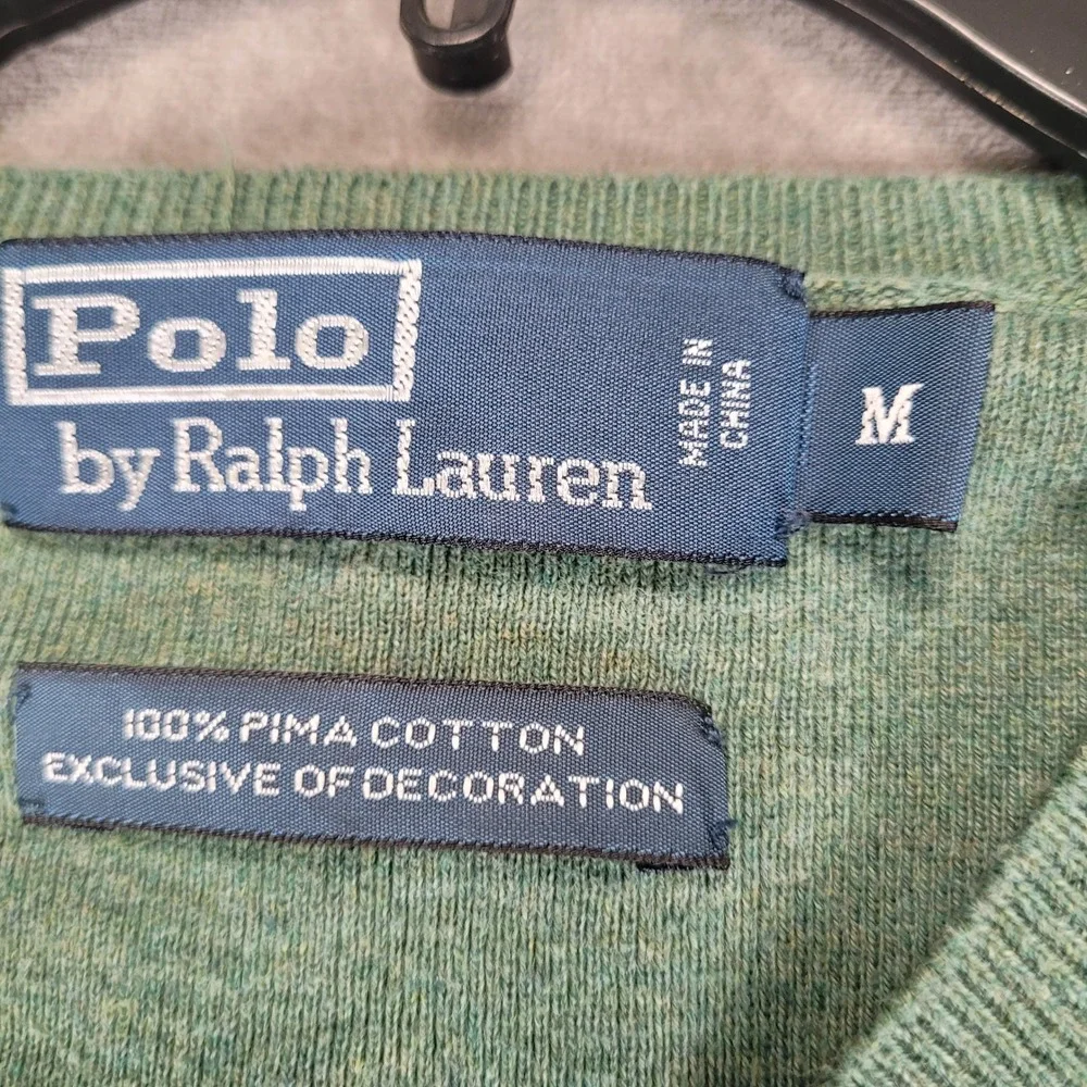 Polo Ralph Lauren Mens Medium Green Pima‎ Cotton V-Neck Sweater Vest Pony Logo